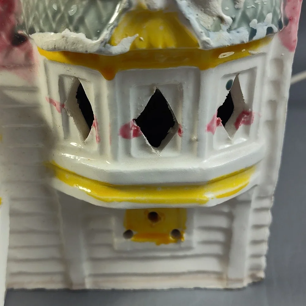 Vintage Dept 56 Snow Village Victorian House 50070 Pink White 1977 W/ Light - Picture 6 of 16